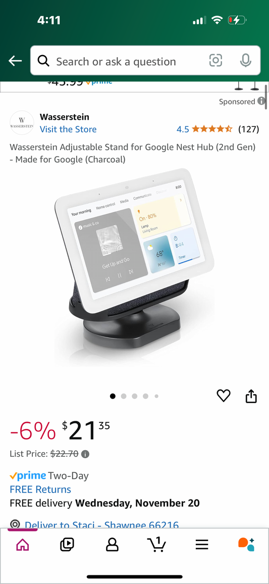 Wasserstein Adjustable Stand for Google Nest Hub (2nd Gen) - Made for Google (Charcoal