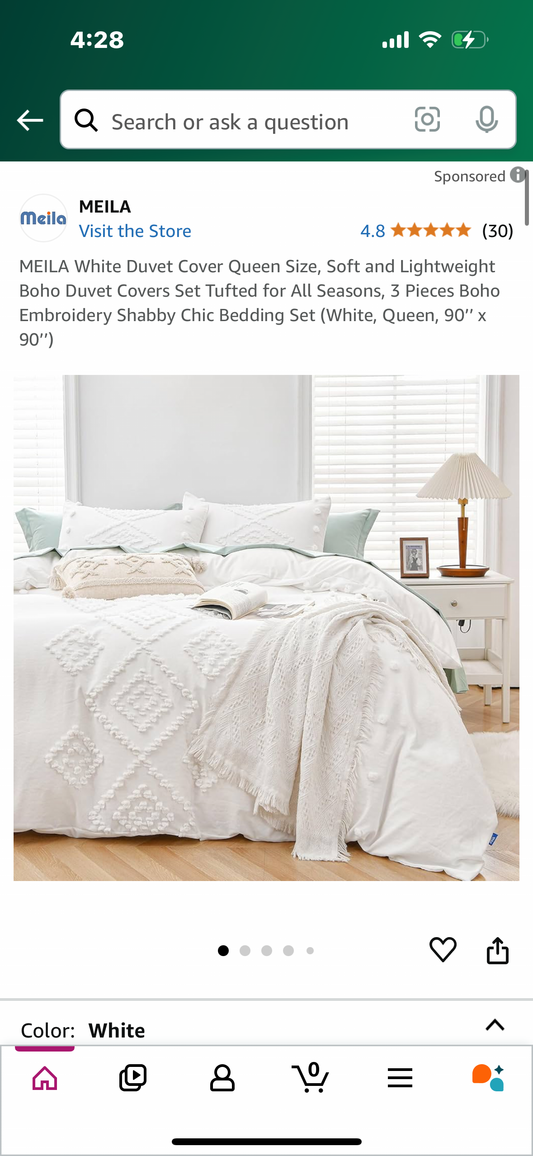 MEILA White Duvet Cover Queen Size, Soft and Lightweight Boho Duvet Covers Set Tufted for All Seasons, 3 Pieces Boho Embroidery Shabby Chic Bedding Set (White, Queen, 90’’ x 90’’)