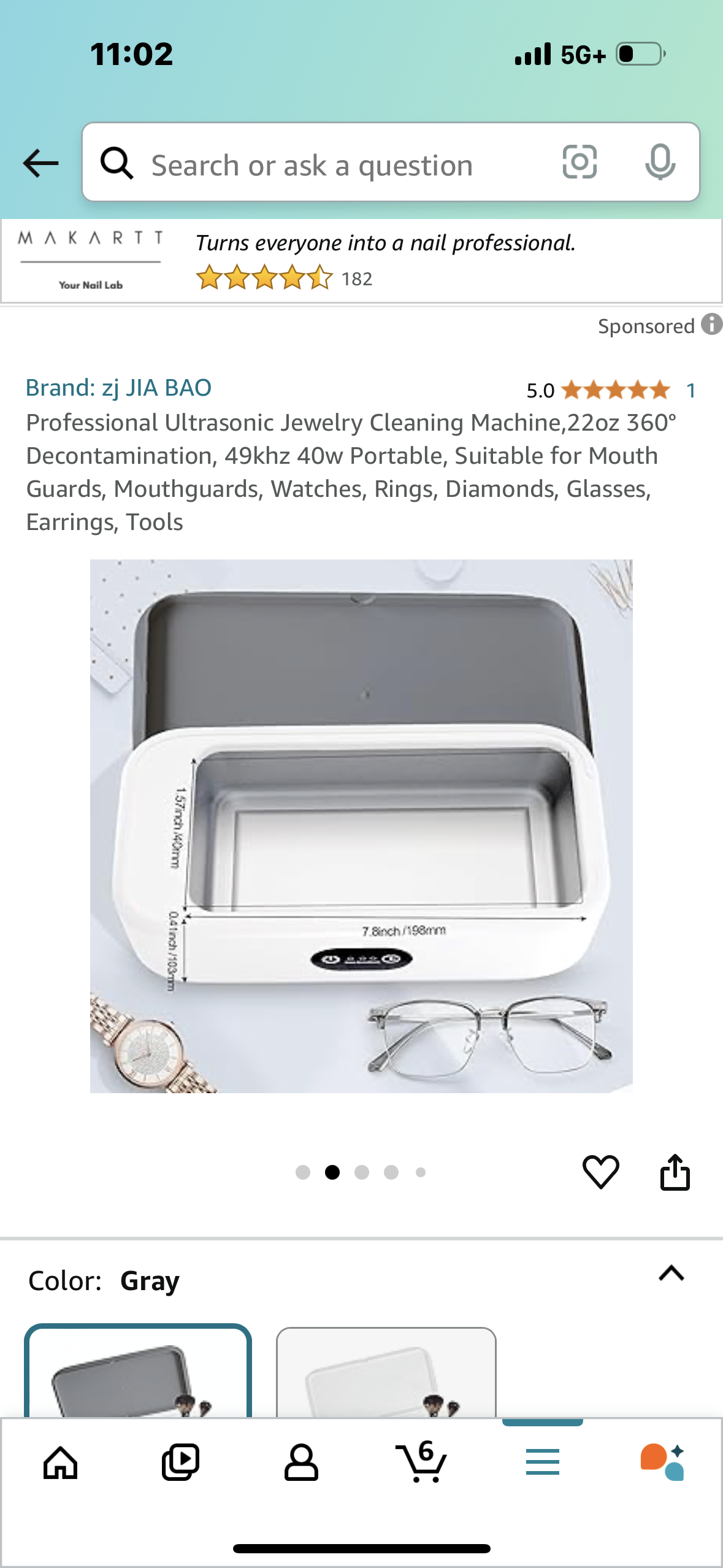 Professional Ultrasonic Jewelry Cleaning Machine,22oz 360° Decontamination, 49khz 40w Portable, Suitable for Mouth Guards, Mouthguards, Watches, Rings, Diamonds, Glasses, Earrings, Tools