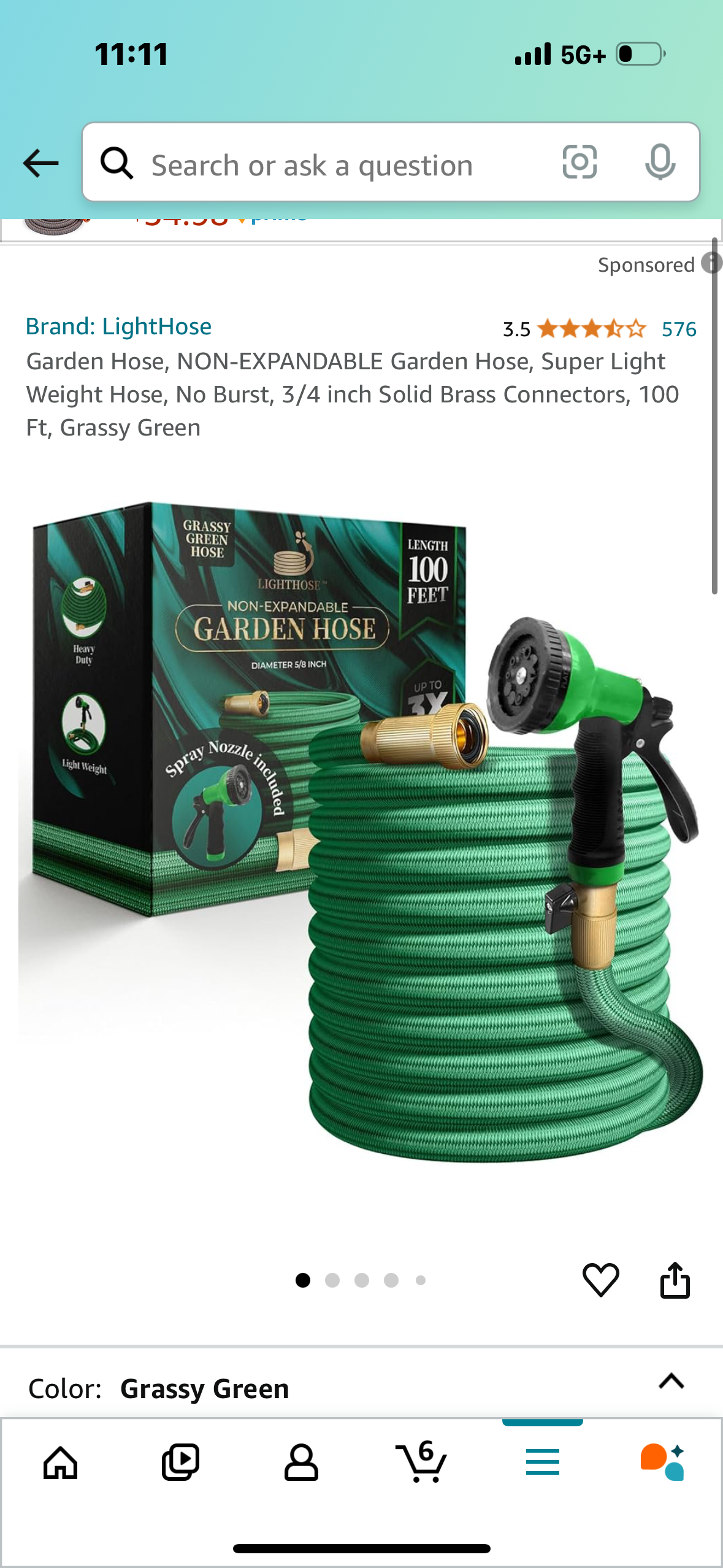 Garden Hose, NON-EXPANDABLE Garden Hose, Super Light Weight Hose, No Burst, 3/4 inch Solid Brass Connectors, 25ft Grassy Green