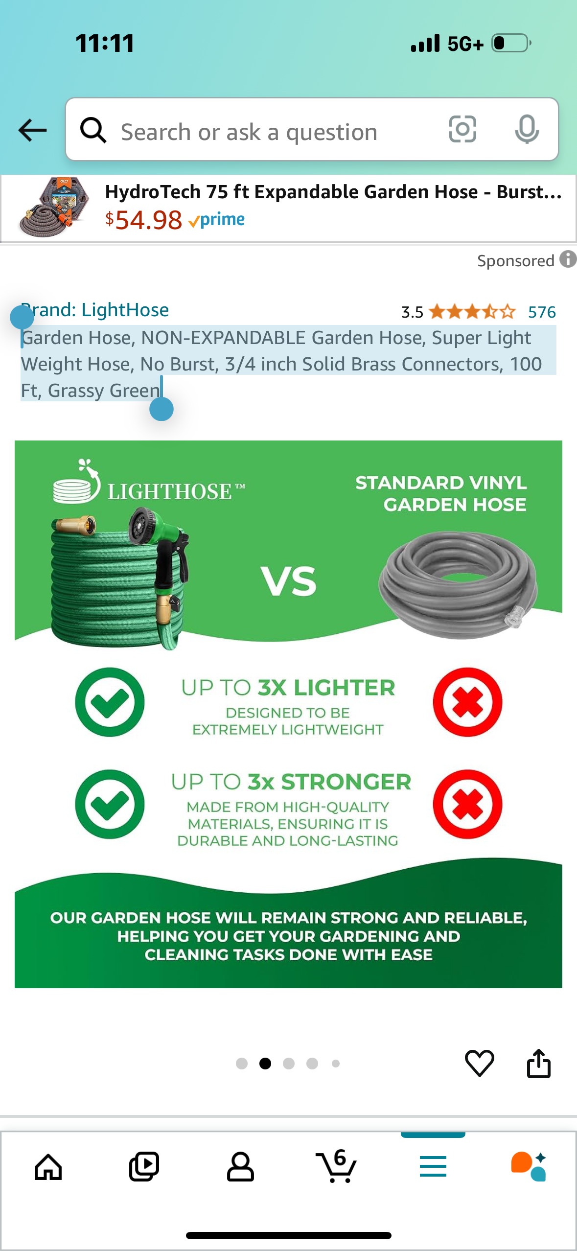 Garden Hose, NON-EXPANDABLE Garden Hose, Super Light Weight Hose, No Burst, 3/4 inch Solid Brass Connectors, 25ft Grassy Green