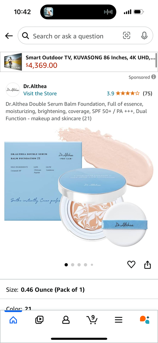 Dr.Althea Double Serum Balm Foundation, Full of essence, moisturizing, brightening, coverage, SPF 50+ / PA +++, Dual Function - makeup and skincare (Color #23)