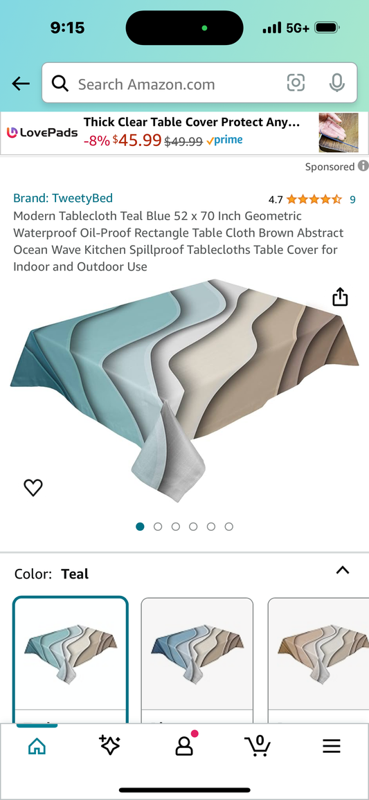 Modern Tablecloth Teal Blue 52 x 70 Inch Geometric Waterproof Oil-Proof Rectangle Table Cloth Brown Abstract Ocean Wave Kitchen Spillproof Tablecloths Table Cover for Indoor and Outdoor Use