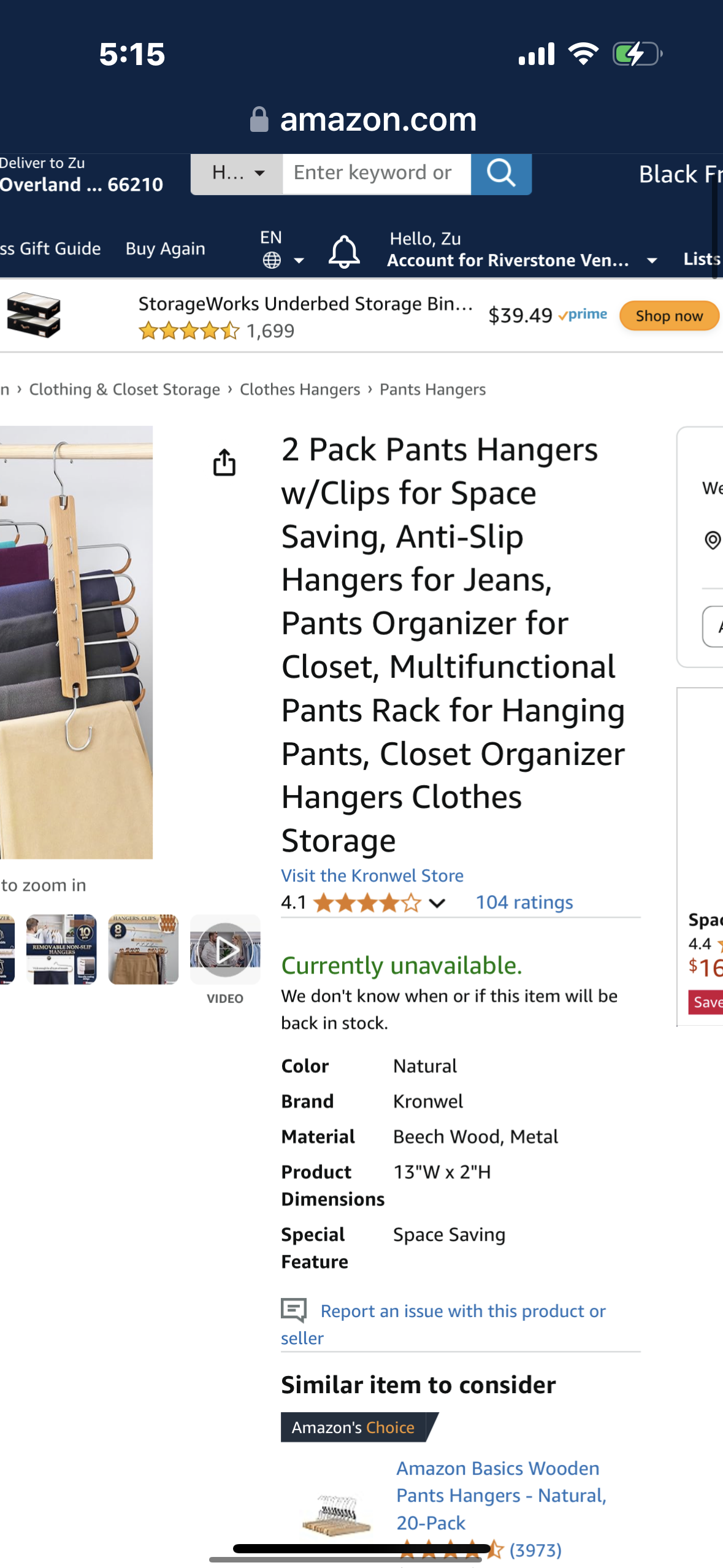 2 Pack Premium Pants Hangers w/Clips for Space Saving, Anti-Slip Hangers for Jeans, Pants Organizer for Closet, Multifunctional Pants Rack for Hanging Pants, Closet Organizer Hangers Clothes Storage