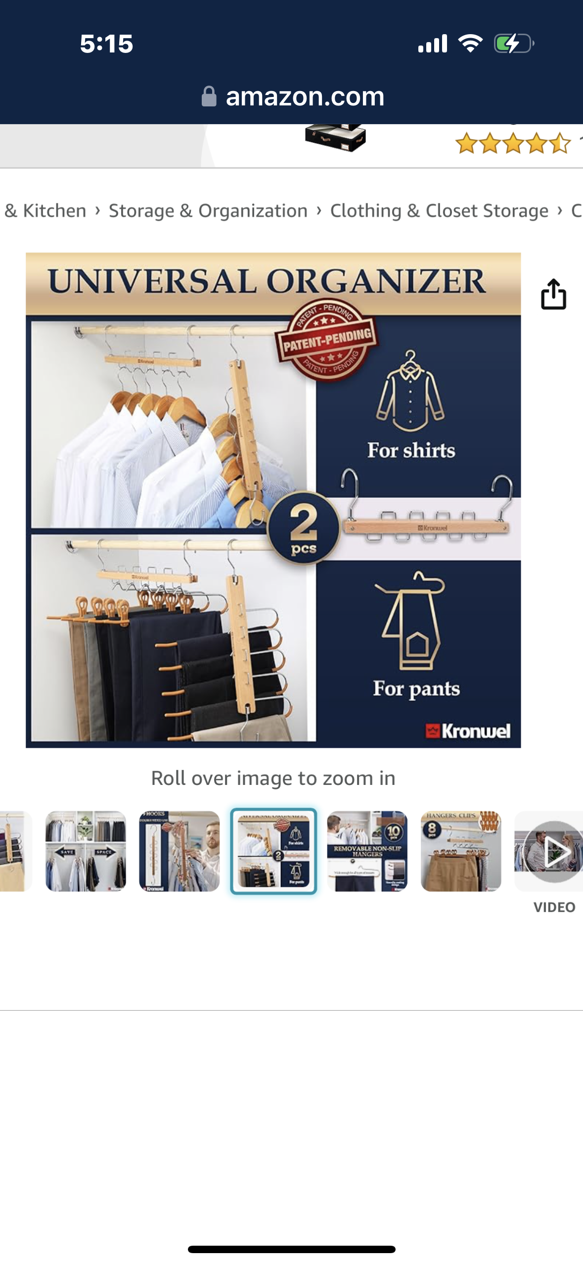 2 Pack Premium Pants Hangers w/Clips for Space Saving, Anti-Slip Hangers for Jeans, Pants Organizer for Closet, Multifunctional Pants Rack for Hanging Pants, Closet Organizer Hangers Clothes Storage