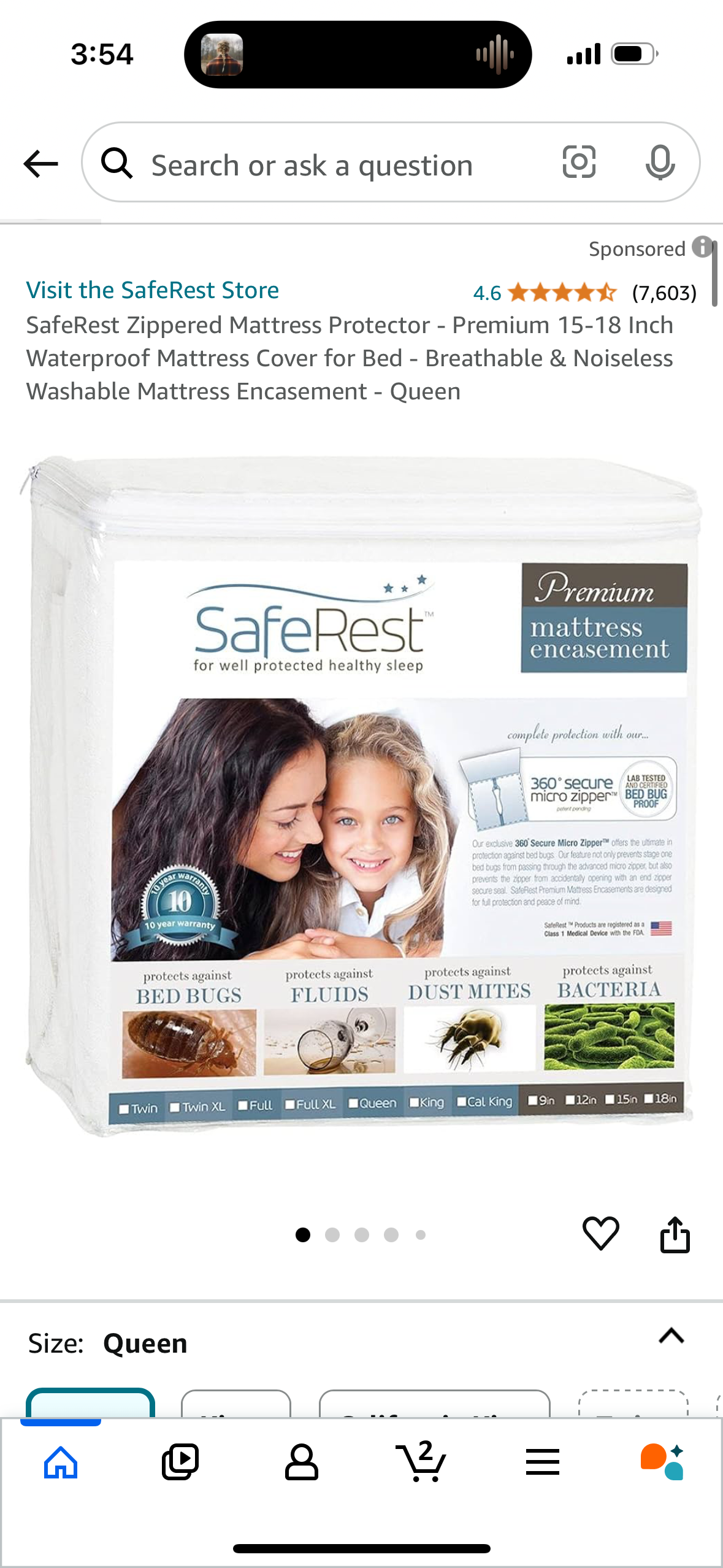 SafeRest Zippered Mattress Protector - Premium 6-9 Inch Waterproof Mattress Cover for Bed - Breathable & Noiseless Washable Mattress Encasement - Queen