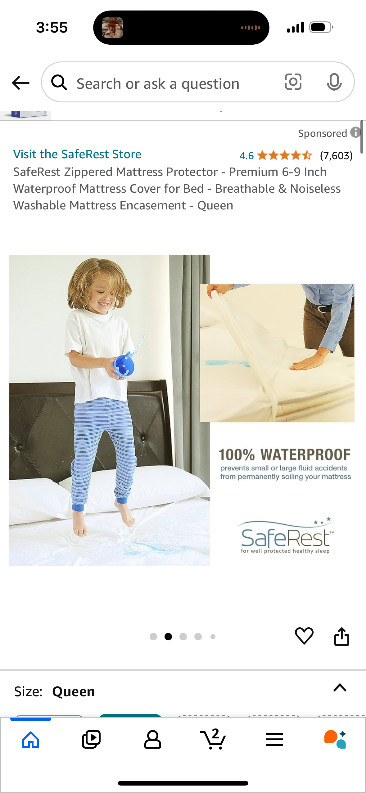 SafeRest Zippered Mattress Protector - Premium 6-9 Inch Waterproof Mattress Cover for Bed - Breathable & Noiseless Washable Mattress Encasement - Queen