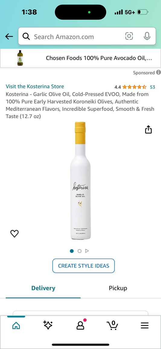 Kosterina - Garlic Olive Oil, Cold-Pressed EVOO, Made from 100% Pure Early Harvested Koroneiki Olives, Authentic Mediterranean Flavors, Incredible Superfood, Smooth & Fresh Taste (12.7 oz)