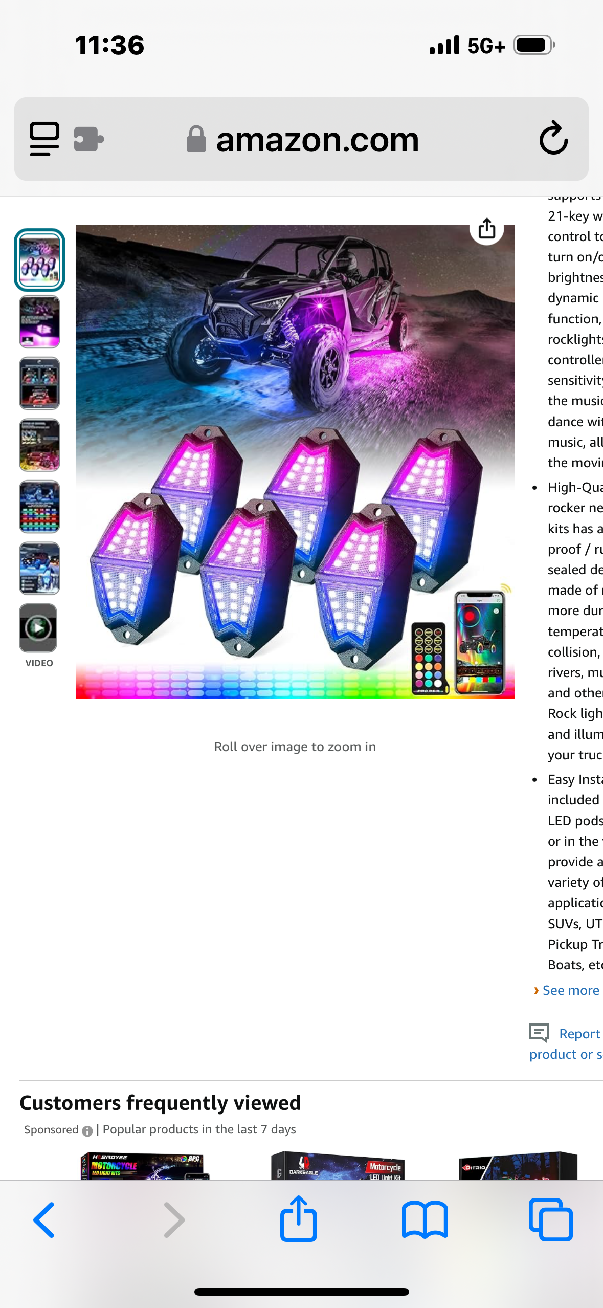 Lupar Bluetooth RGB Rock Lights Kit w/Remote Controller Multicolor Cars Underglow Whee Well Footwell Neon LED Undercar Chase Lighting Kits for Off-Road UTV ATV Trucks SUV Motorcycle - 6 Pods