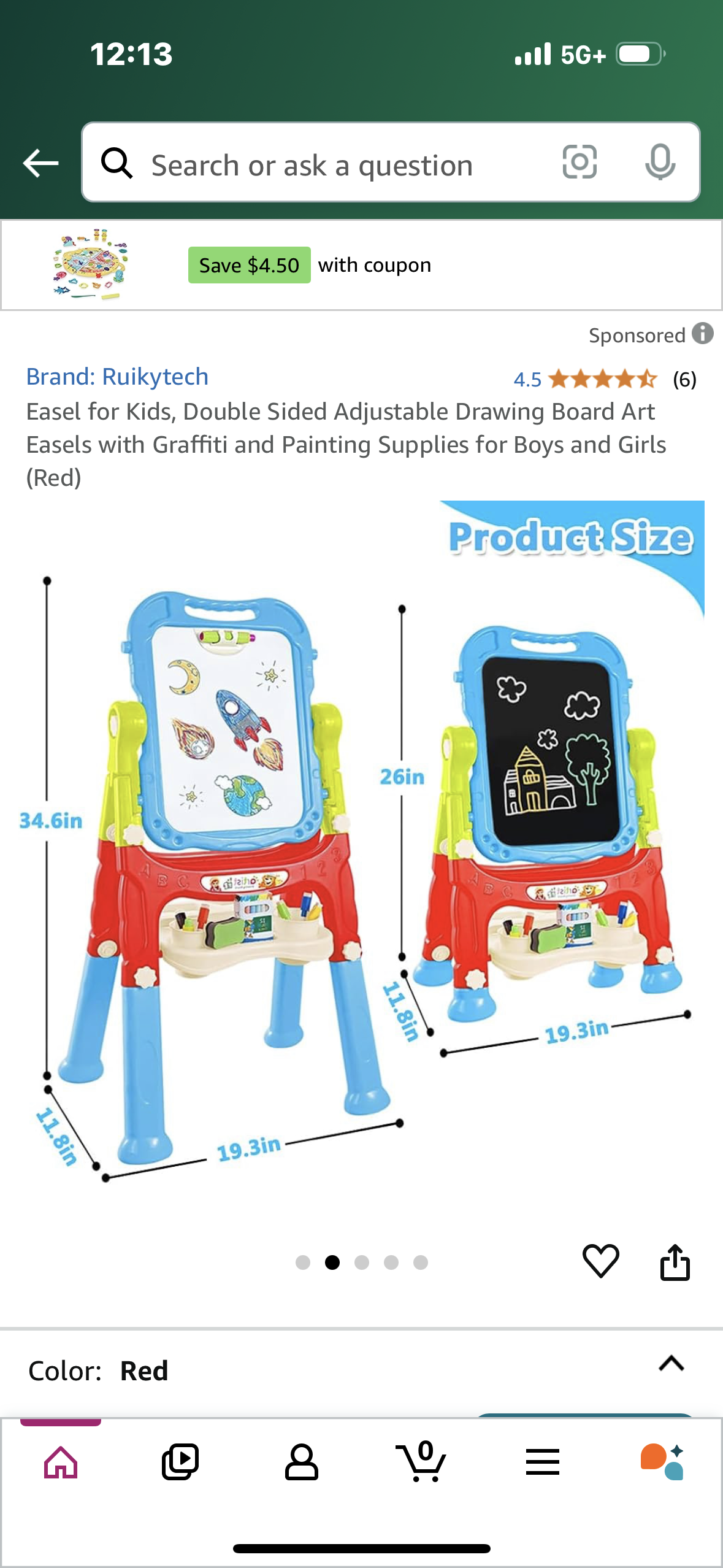 Easel for Kids, Double Sided Adjustable Drawing Board Art Easels with Graffiti and Painting Supplies for Boys and Girls (Red