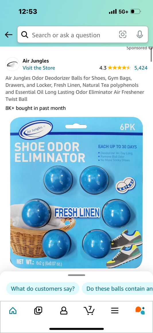 Air Jungles Odor Deodorizer Balls for Shoes, Gym Bags, Drawers, and Locker, Fresh Linen, Natural Tea polyphenols and Essential Oil Long Lasting Odor Eliminator Air Freshener Twist Ball