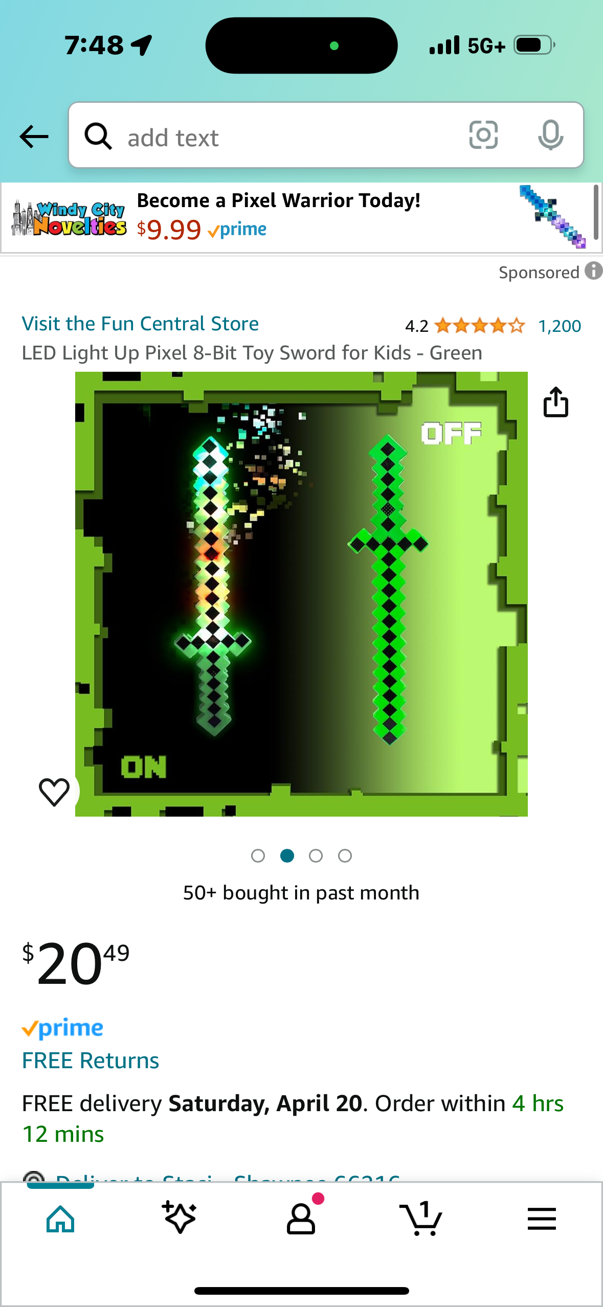 Pixel Diamond Toy Weapon Sword With LED Lights & Sound Pixel Weapon