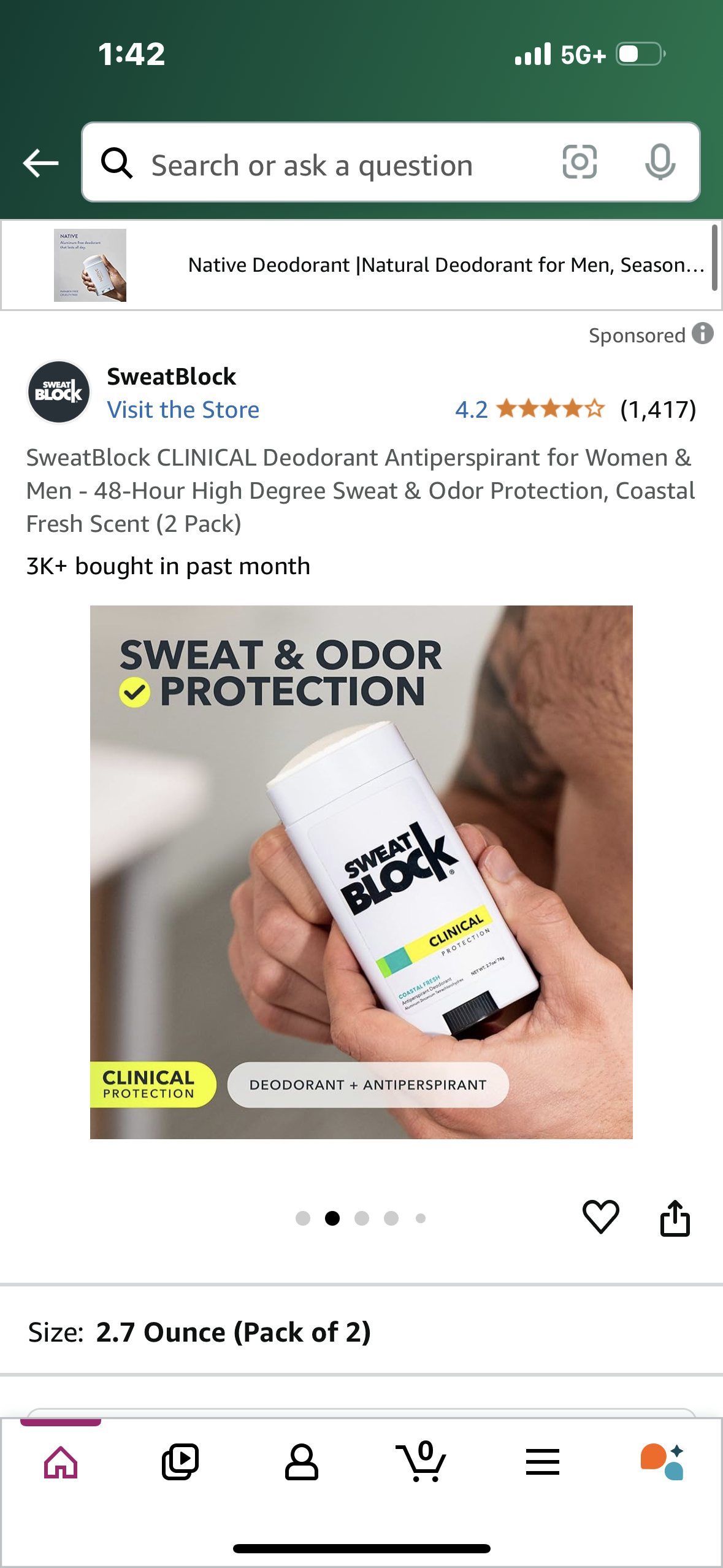 SweatBlock CLINICAL Deodorant Antiperspirant for Women & Men - 48-Hour High Degree Sweat & Odor Protection, Coastal Fresh Scent (2 Pack