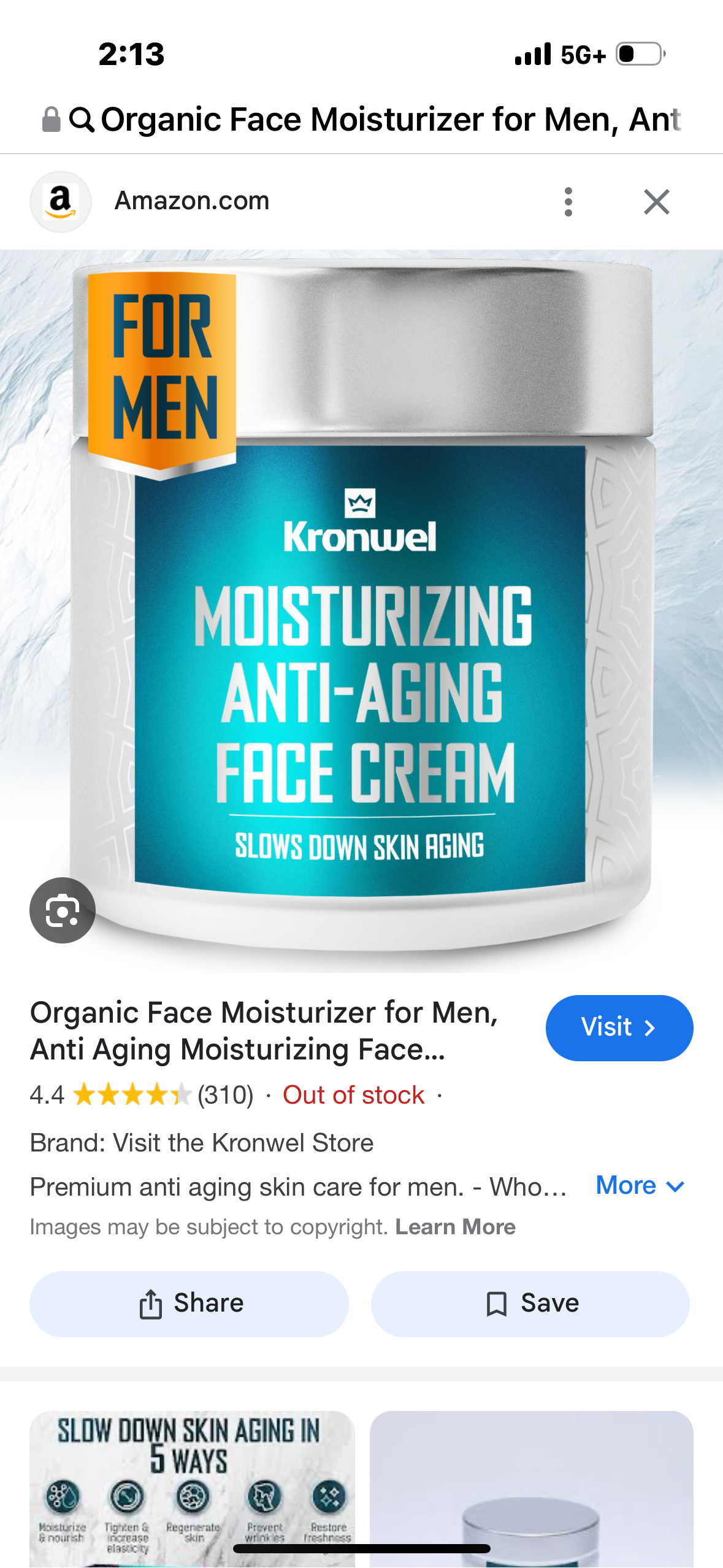 Organic Face Moisturizer for Men, Anti Aging Moisturizing Face Cream for Sensitive Skin, Night & Daily Mens Face Moisturizer for Dry Skin, Hydrating Skin Care Collagen Face Cream, Men Anti Aging Cream