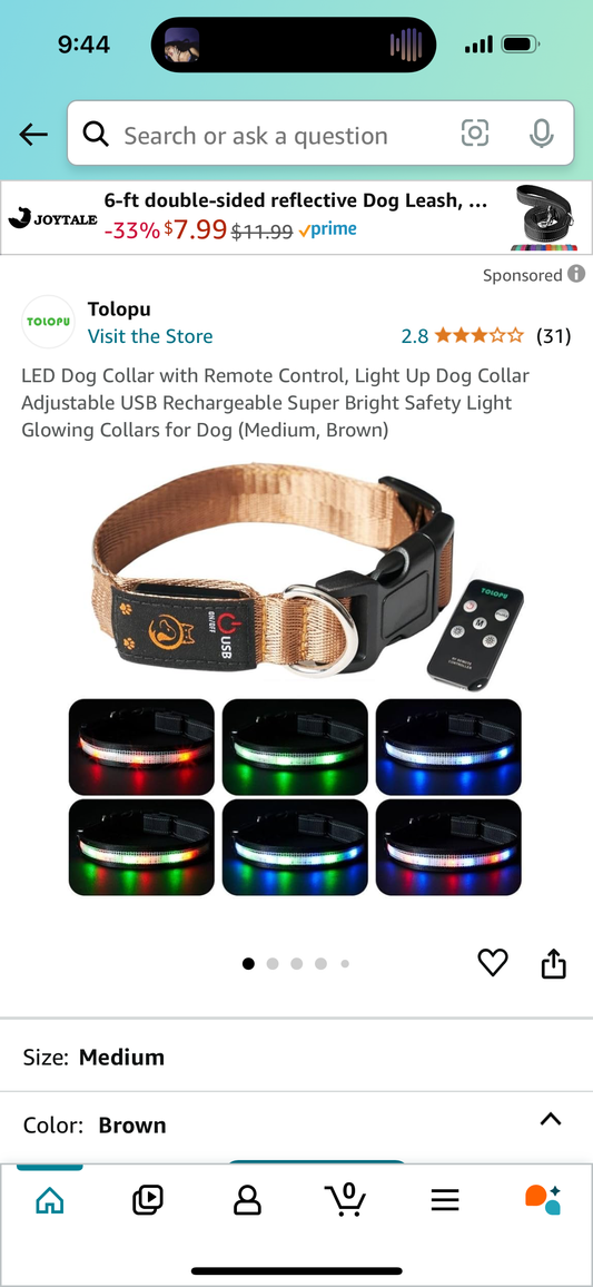 LED Dog Collar with Remote Control, Light Up Dog Collar Adjustable USB Rechargeable Super Bright Safety Light Glowing Collars for Dog (Large, Brown)