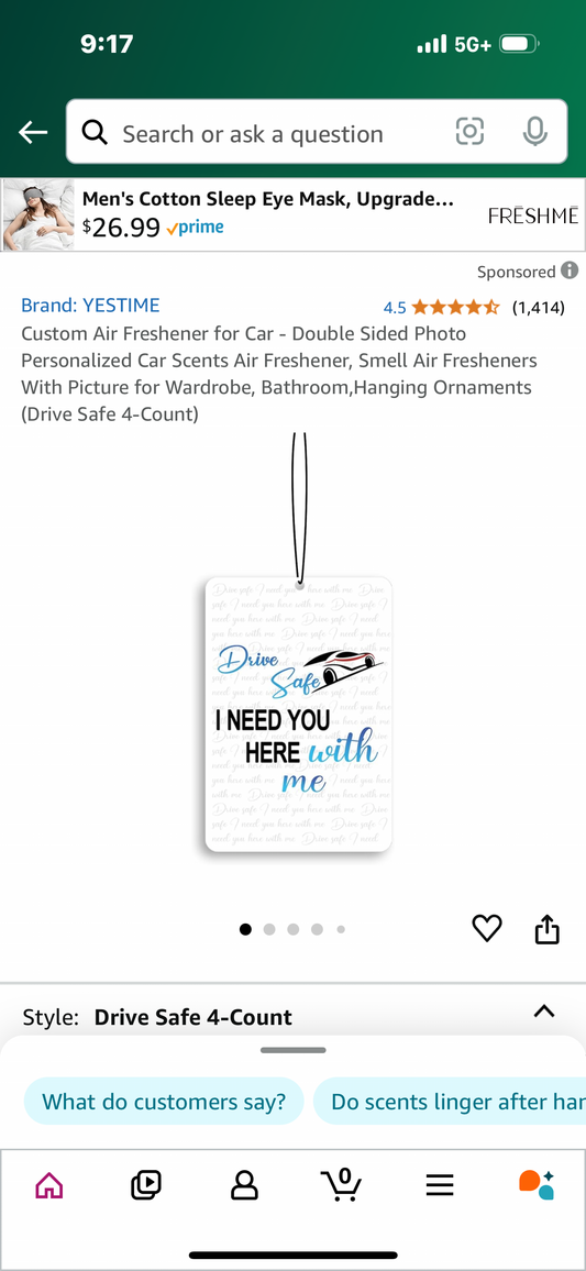 Custom Air Freshener for Car - Double Sided Photo Personalized Car Scents Air Freshener, Smell Air Fresheners With Picture for Wardrobe, Bathroom,Hanging Ornaments (Drive Safe 4-Count)