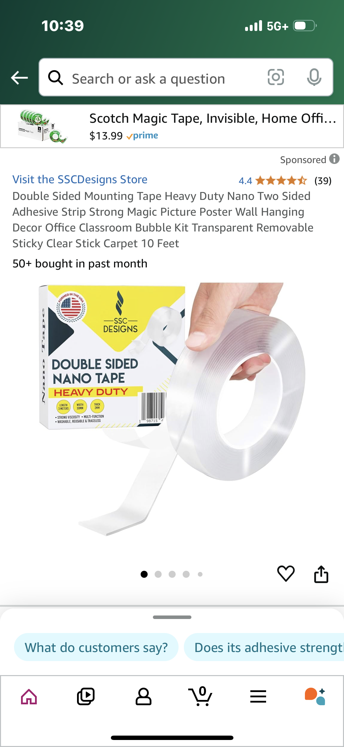 Double Sided Mounting Tape Heavy Duty Nano Two Sided Adhesive Strip Strong Magic Picture Poster Wall Hanging Decor Office Classroom Bubble Kit Transparent Removable Sticky Clear Stick Carpet 10 Feet