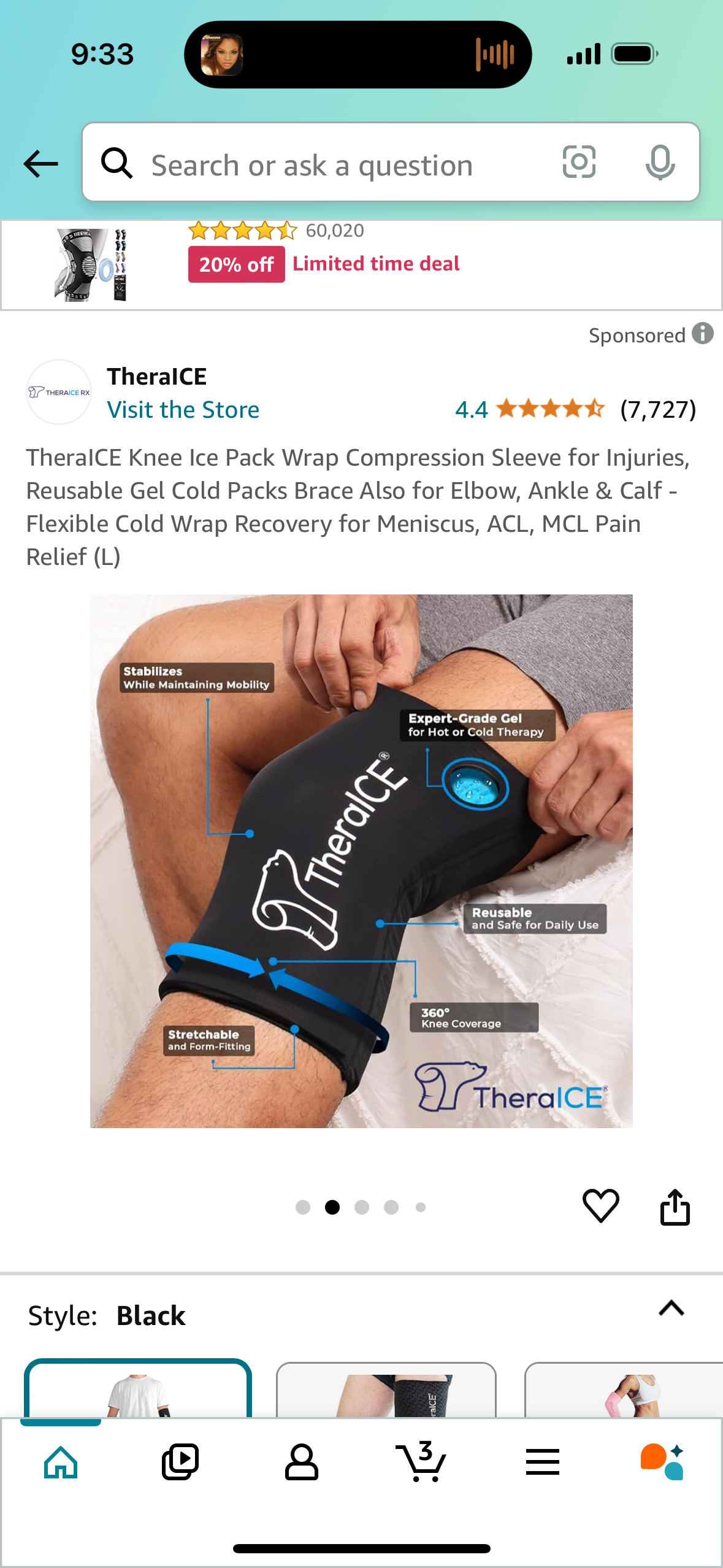 TheraICE Knee Ice Pack Wrap Compression Sleeve for Injuries, Reusable Gel Cold Packs Brace Also for Elbow, Ankle & Calf - Flexible Cold Wrap Recovery for Meniscus, ACL, MCL Pain Relief (L)