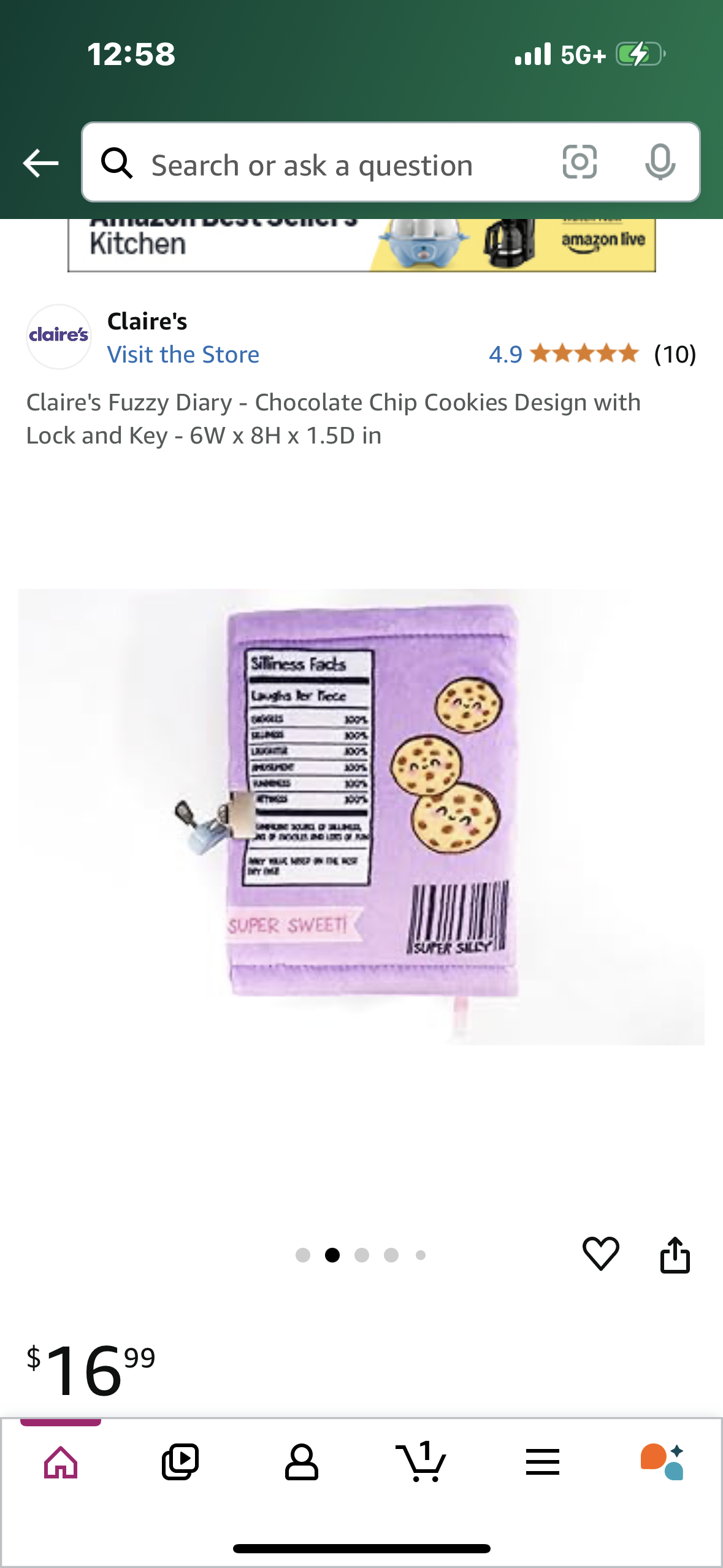 Claire's Fuzzy Diary - Chocolate Chip Cookies Design with Lock and Key - 6W x 8H x 1.5D in