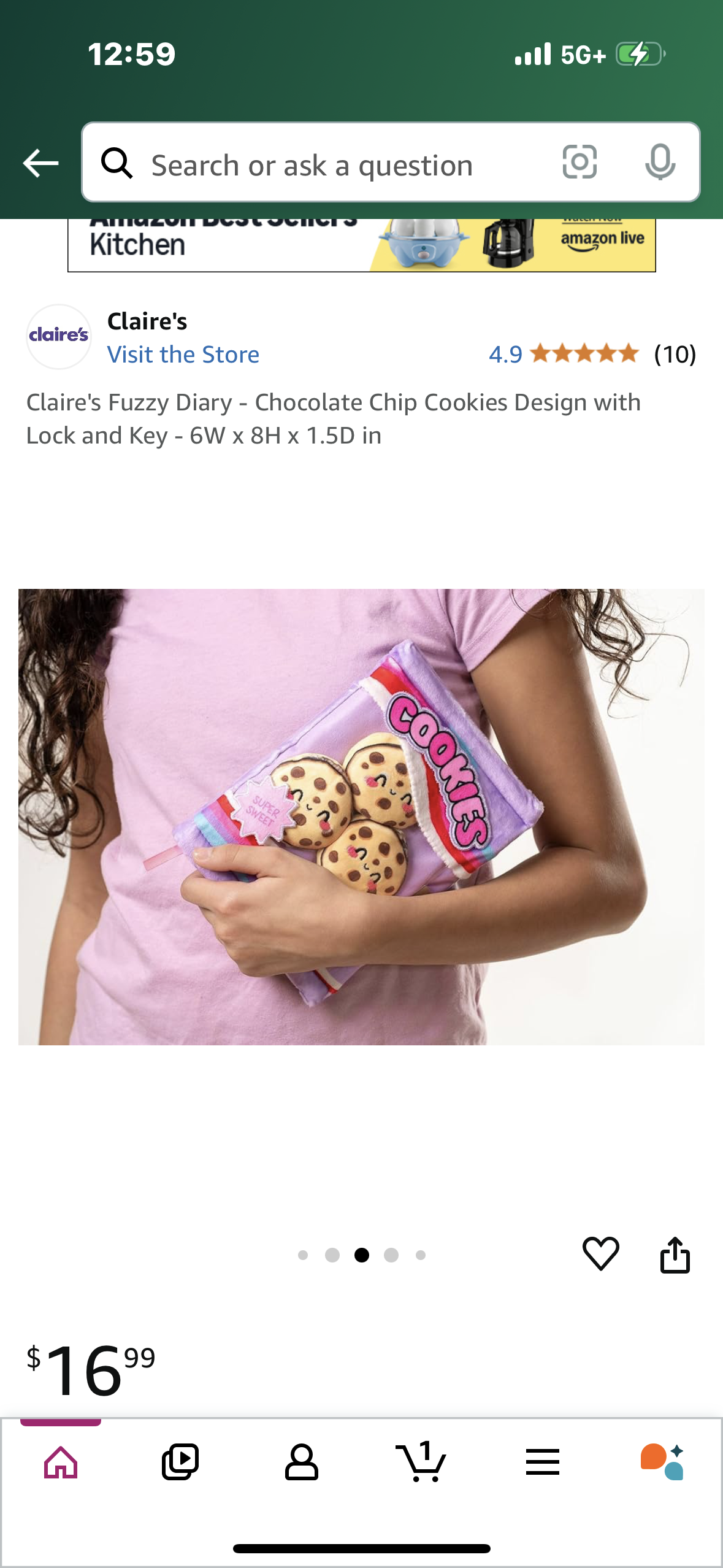 Claire's Fuzzy Diary - Chocolate Chip Cookies Design with Lock and Key - 6W x 8H x 1.5D in