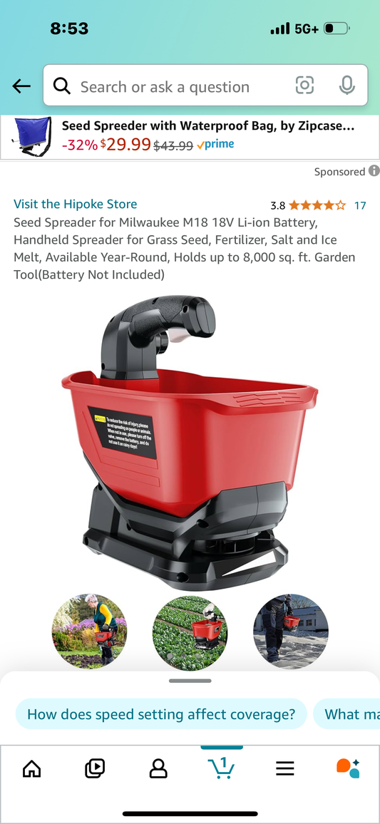 Seed Spreader for Milwaukee M18 18V Li-ion Battery, Handheld Spreader for Grass Seed, Fertilizer, Salt and Ice Melt, Available Year-Round, Holds up to 8,000 sq. ft. Garden Tool(Battery Not Included)