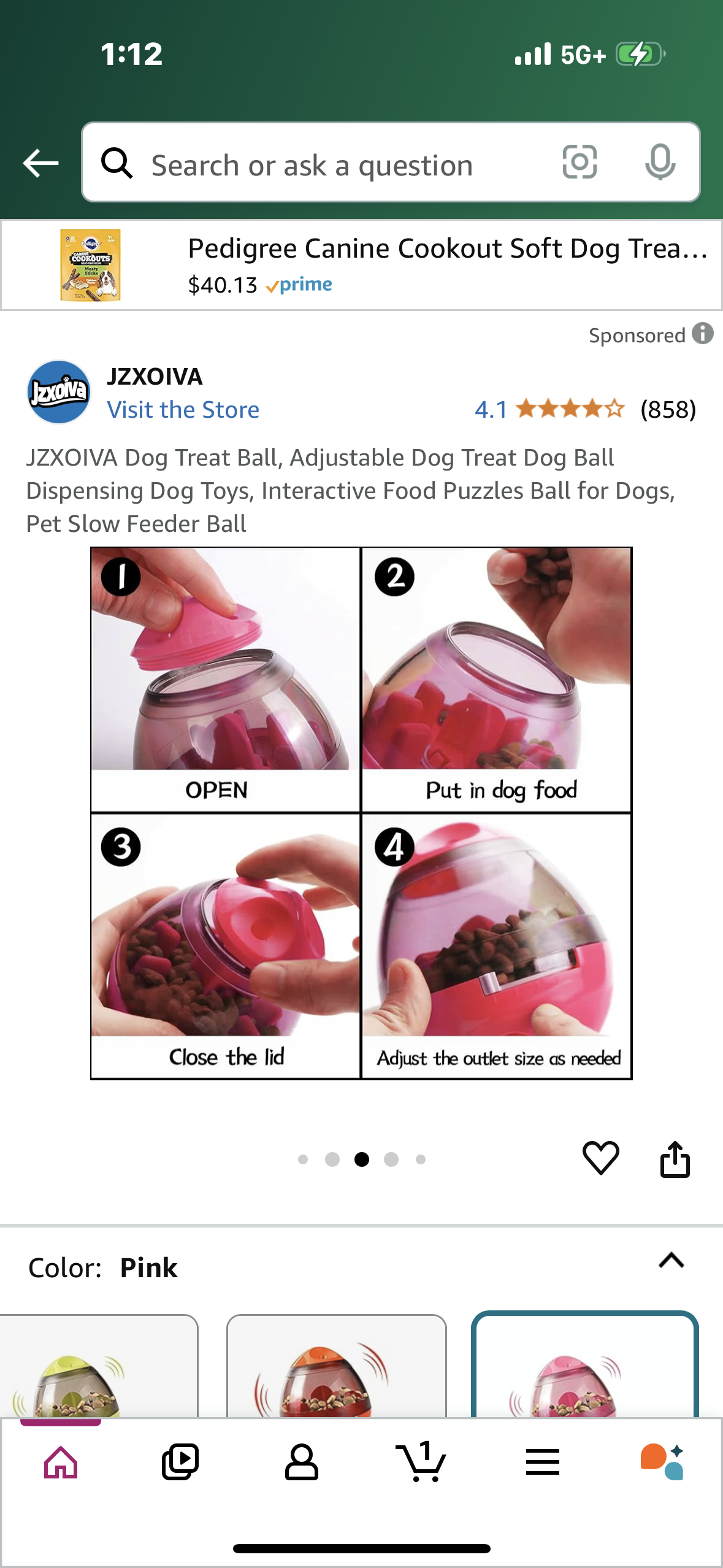 Dog Treat Ball, Adjustable Dog Treat Dog Ball Dispensing Dog Toys, Interactive Food Puzzles Ball for Dogs, Pet Slow Feeder Ball