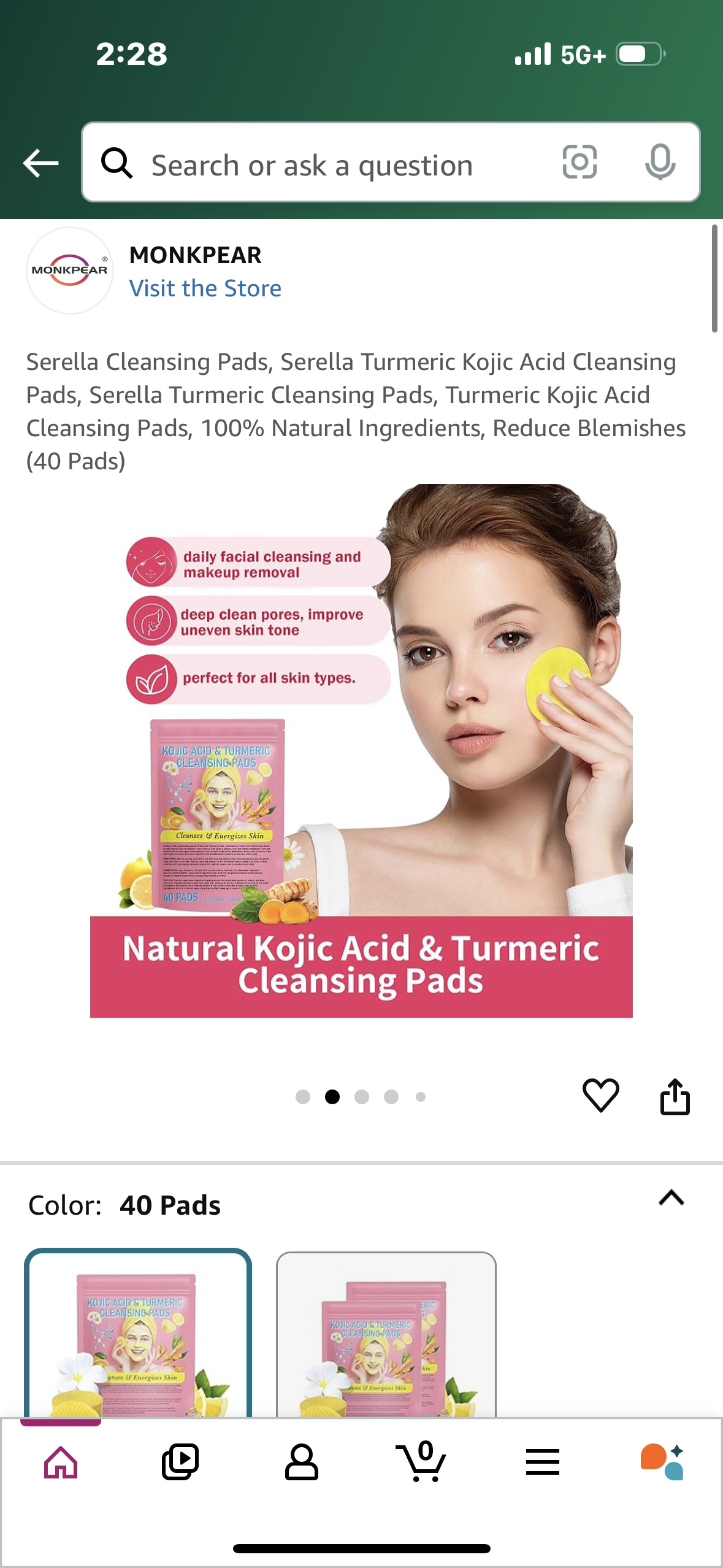 Serella Cleansing Pads, Serella Turmeric Kojic Acid Cleansing Pads, Serella Turmeric Cleansing Pads, Turmeric Kojic Acid Cleansing Pads, 100% Natural Ingredients, Reduce Blemishes (40 Pads)