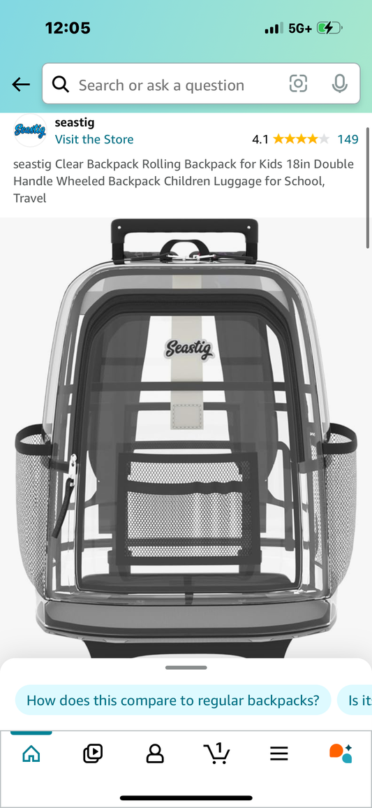 Clear Backpack Rolling Backpack for Kids 18in Double Handle Wheeled Backpack Children Luggage for School, Travel