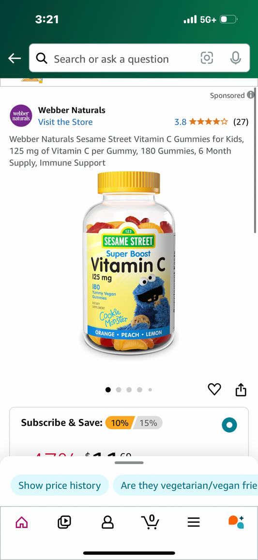 Webber Naturals Sesame Street Vitamin C Gummies for Kids, 125 mg of Vitamin C per Gummy, 180 Gummies, 6 Month Supply, Immune Support