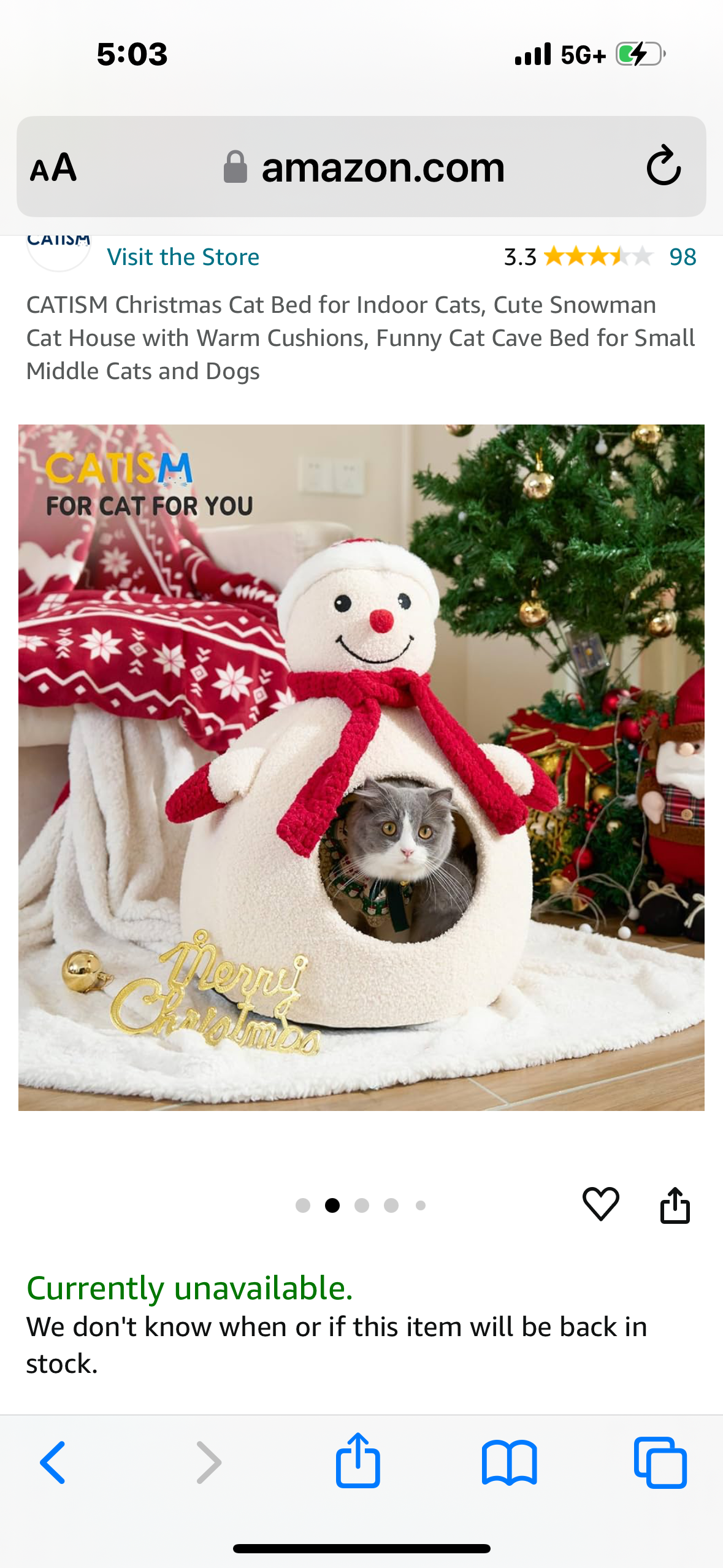 CATISM Christmas Cat Bed for Indoor Cats, Cute Snowman Cat House with Warm Cushions, Funny Cat Cave Bed for Small Middle Cats and Dogs