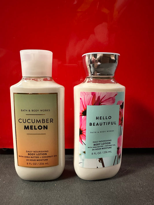 Bath and Body Works Set of 2 Body Lotions Hello Beautiful and Cucumber Melon