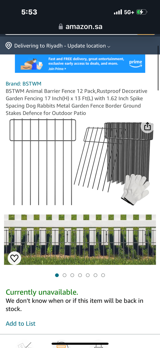 BSTWM Animal Barrier Fence 12 Pack,Rustproof Decorative Garden Fencing 17 Inch(H) x 13 Ft(L) with 1.62 Inch Spike Spacing Dog Rabbits Metal Garden Fence Border Ground Stakes Defence for Outdoor Patio