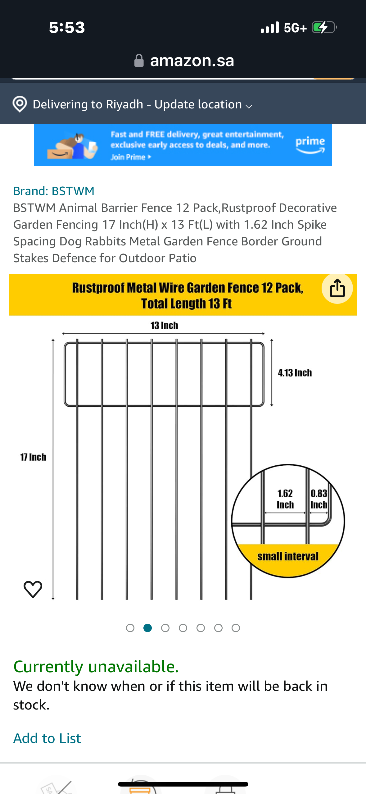 BSTWM Animal Barrier Fence 12 Pack,Rustproof Decorative Garden Fencing 17 Inch(H) x 13 Ft(L) with 1.62 Inch Spike Spacing Dog Rabbits Metal Garden Fence Border Ground Stakes Defence for Outdoor Patio