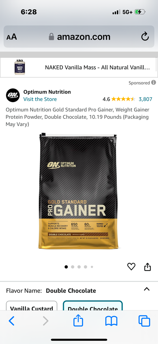 Optimum Nutrition Gold Standard Pro Gainer, Weight Gainer Protein Powder, Double Chocolate, 10.19 Pounds (Packaging May Vary)