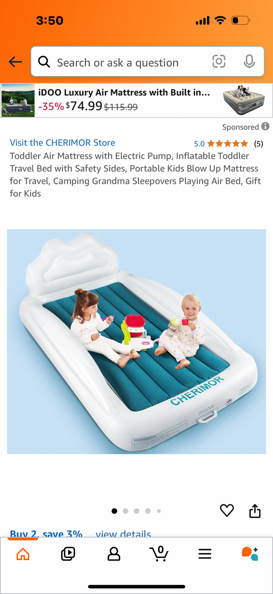 Toddler Air Mattress with Electric Pump, Inflatable Toddler Travel Bed with Safety Sides, Portable Kids Blow Up Mattress for Travel, Camping Grandma Sleepovers Playing Air Bed, Gift for Kids