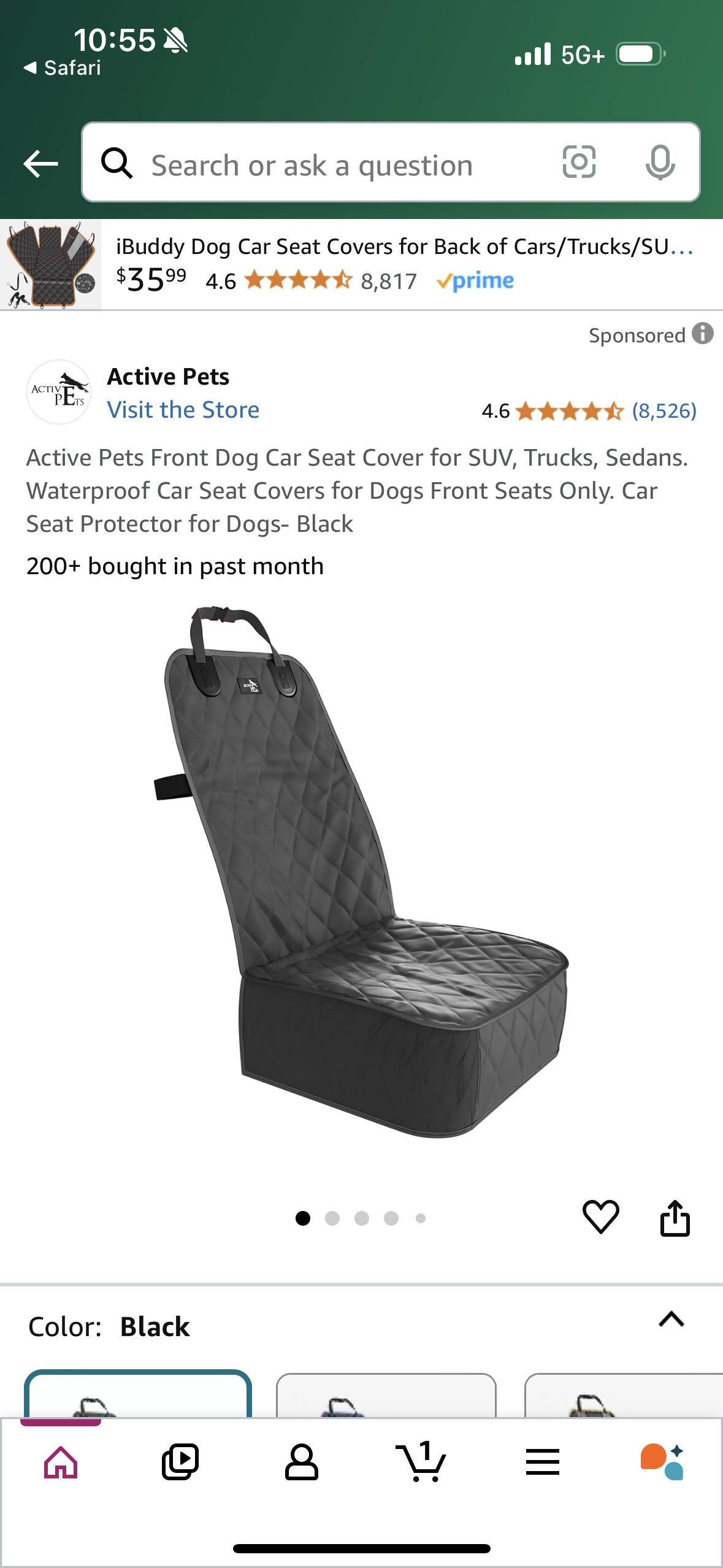 Active Pets Front Dog Car Seat Cover for SUV, Trucks, Sedans. Waterproof Car Seat Covers for Dogs Front Seats Only. Car Seat Protector for Dogs- Black