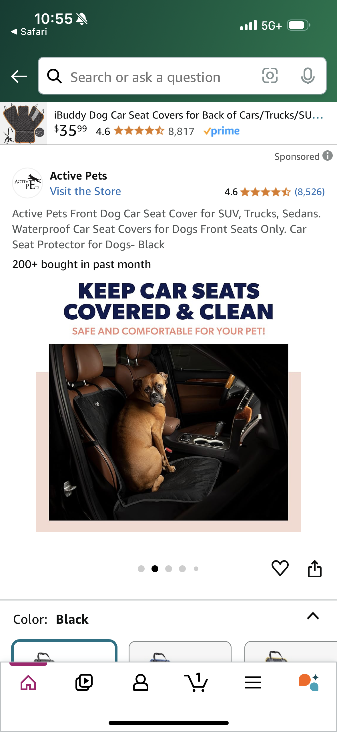 Active Pets Front Dog Car Seat Cover for SUV, Trucks, Sedans. Waterproof Car Seat Covers for Dogs Front Seats Only. Car Seat Protector for Dogs- Black