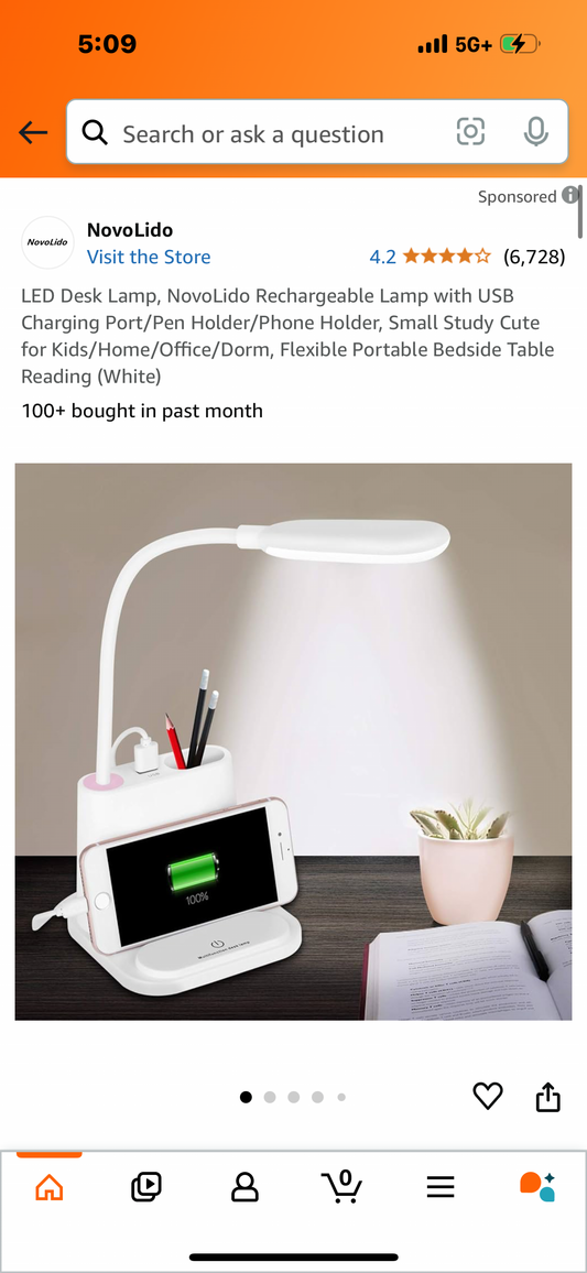 LED Desk Lamp, NovoLido Rechargeable Lamp with USB Charging Port/Pen Holder/Phone Holder, Small Study Cute for Kids/Home/Office/Dorm, Flexible Portable Bedside Table Reading (White)