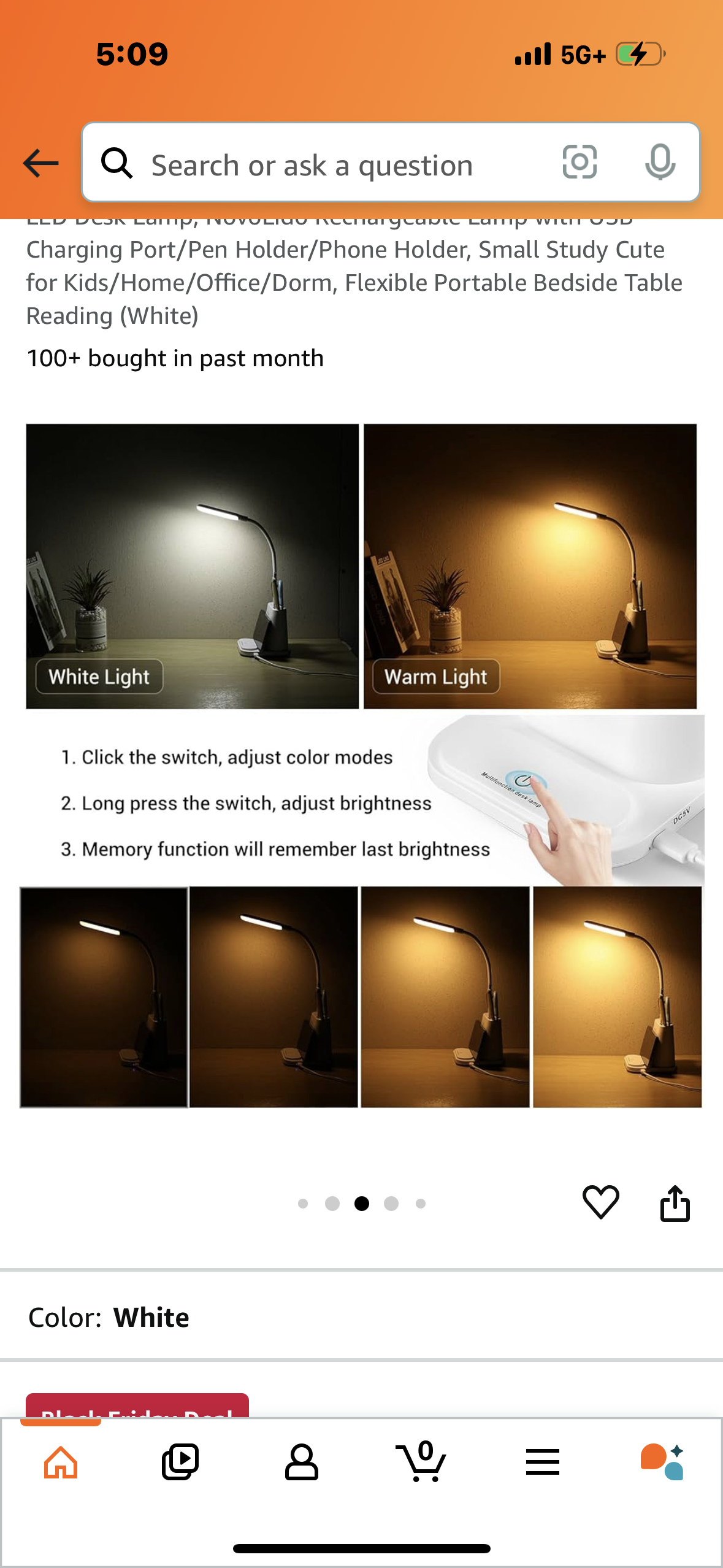 LED Desk Lamp, NovoLido Rechargeable Lamp with USB Charging Port/Pen Holder/Phone Holder, Small Study Cute for Kids/Home/Office/Dorm, Flexible Portable Bedside Table Reading (White)