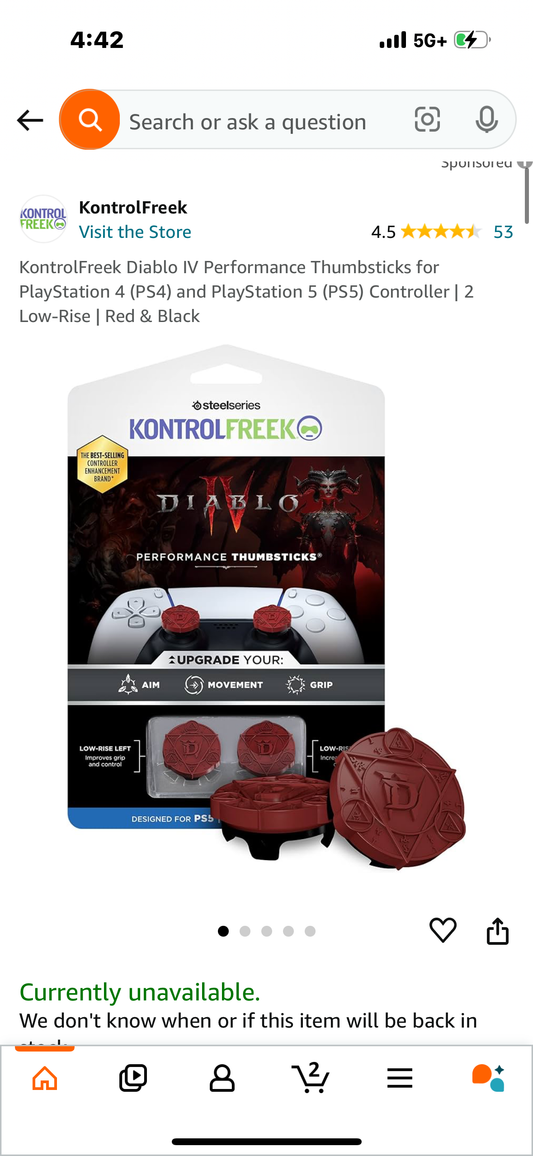 KontrolFreek Diablo IV Performance Thumbsticks for PlayStation 4 (PS4) and PlayStation 5 (PS5) Controller | 2 Low-Rise | Red & Black