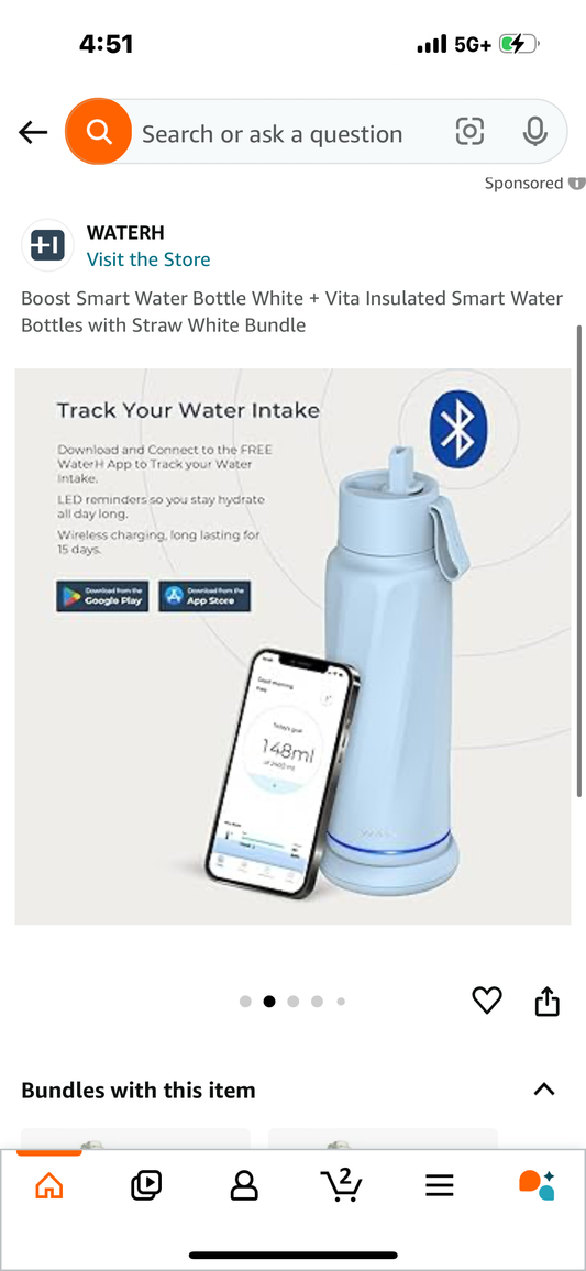 PureSip Vita Smart Water Bottle: BPA-Free Insulated Stainless Steel Bottle, Bluetooth Intake Smart Tracker & Reminder to Drink with Filter & Straw, Ideal Gift for Dad (18 oz)