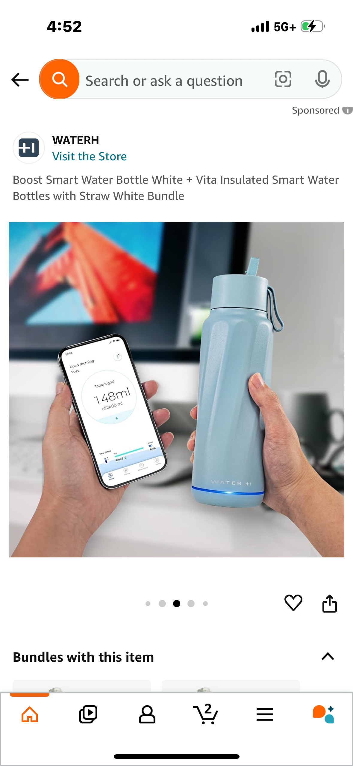 PureSip Vita Smart Water Bottle: BPA-Free Insulated Stainless Steel Bottle, Bluetooth Intake Smart Tracker & Reminder to Drink with Filter & Straw, Ideal Gift for Dad (18 oz)