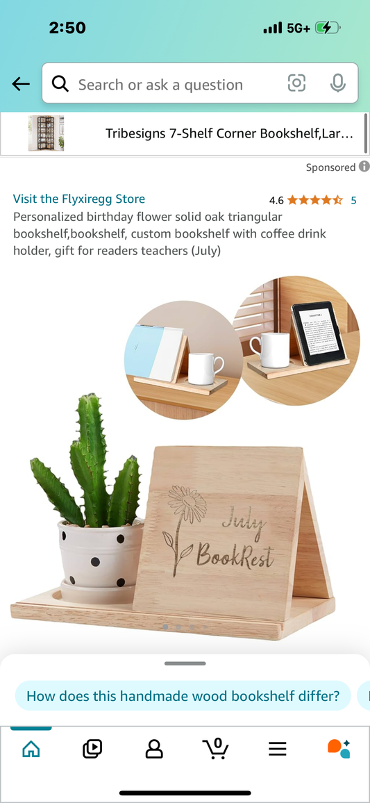 Personalized birthday flower solid oak triangular bookshelf,bookshelf, custom bookshelf with coffee drink holder