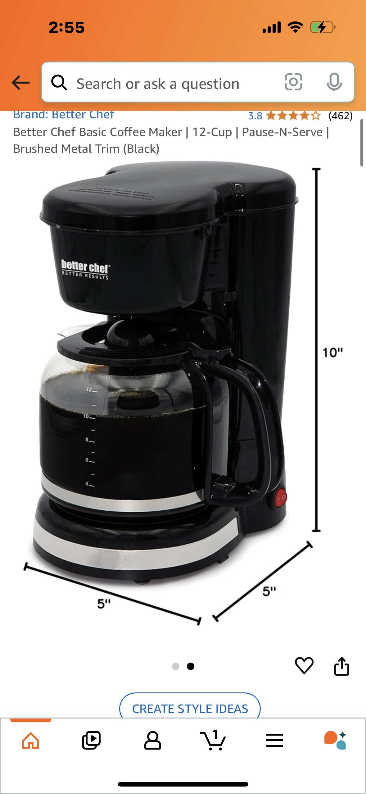 Better Chef Basic Coffee Maker | 12-Cup | Pause-N-Serve | Brushed Metal Trim (Black