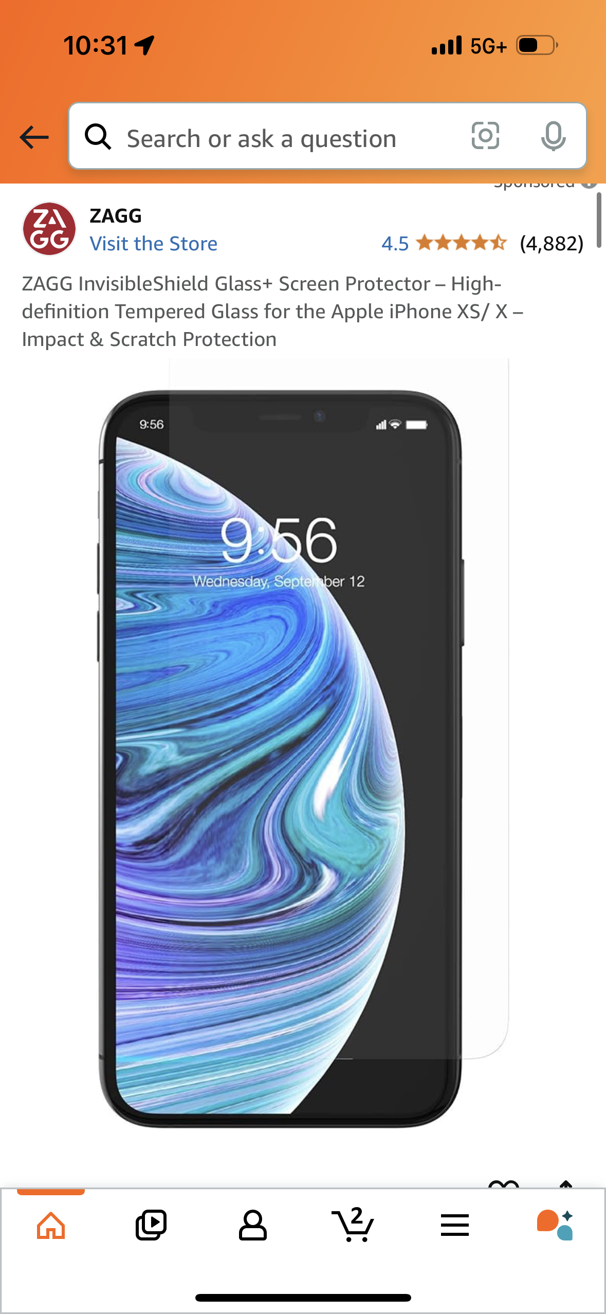 ZAGG InvisibleShield Glass+ Screen Protector – High-definition Tempered Glass for the Apple iPhone XS/ X – Impact & Scratch Protection