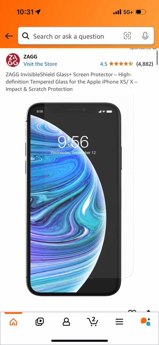 ZAGG InvisibleShield Glass+ Screen Protector – High-definition Tempered Glass for the Apple iPhone XS/ X – Impact & Scratch Protection