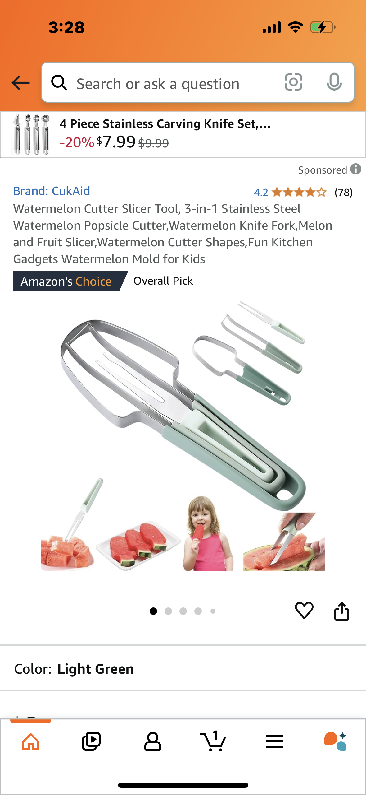 Watermelon Cutter Slicer Tool, 3-in-1 Stainless Steel Watermelon Popsicle Cutter,Watermelon Knife Fork,Melon and Fruit Slicer,Watermelon Cutter Shapes,Fun Kitchen Gadgets Watermelon Mold for Kids