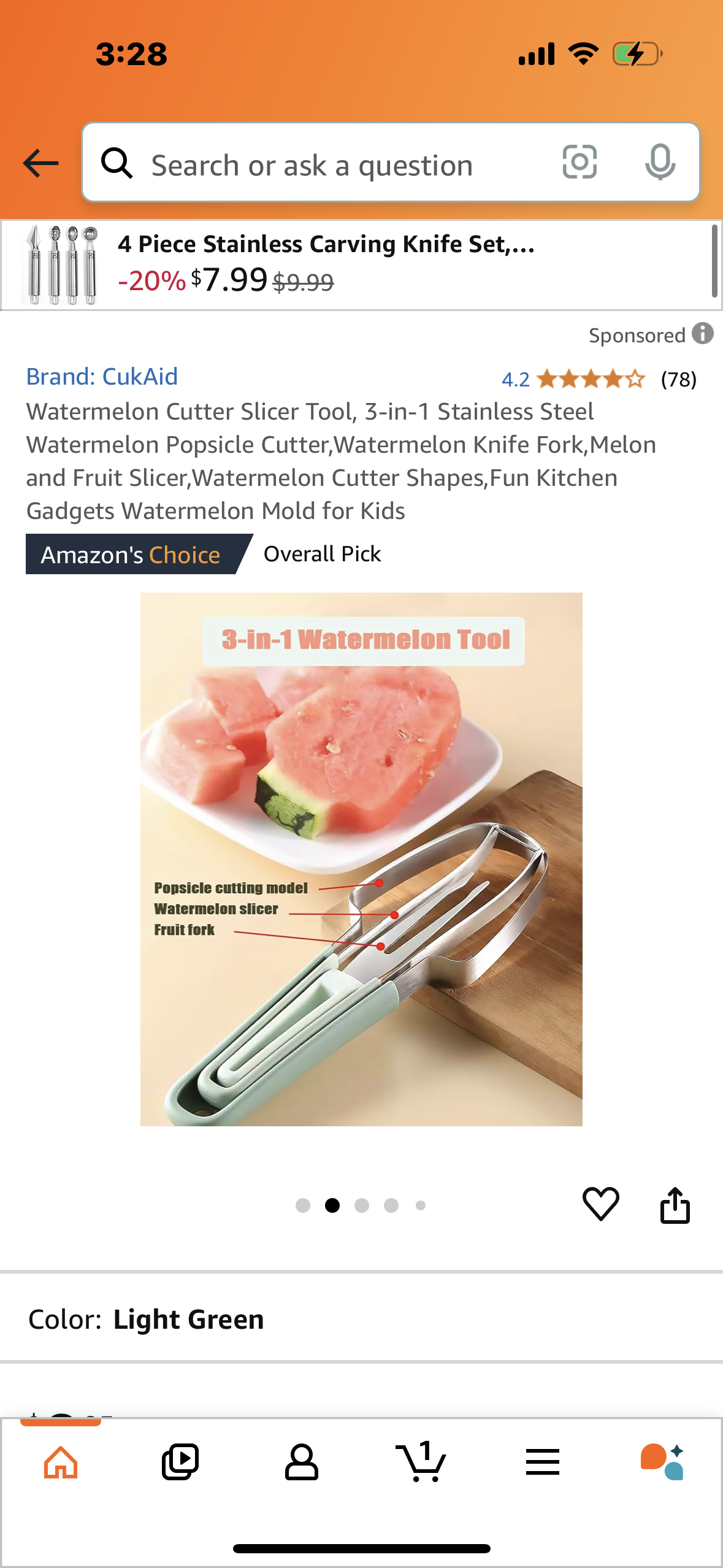 Watermelon Cutter Slicer Tool, 3-in-1 Stainless Steel Watermelon Popsicle Cutter,Watermelon Knife Fork,Melon and Fruit Slicer,Watermelon Cutter Shapes,Fun Kitchen Gadgets Watermelon Mold for Kids