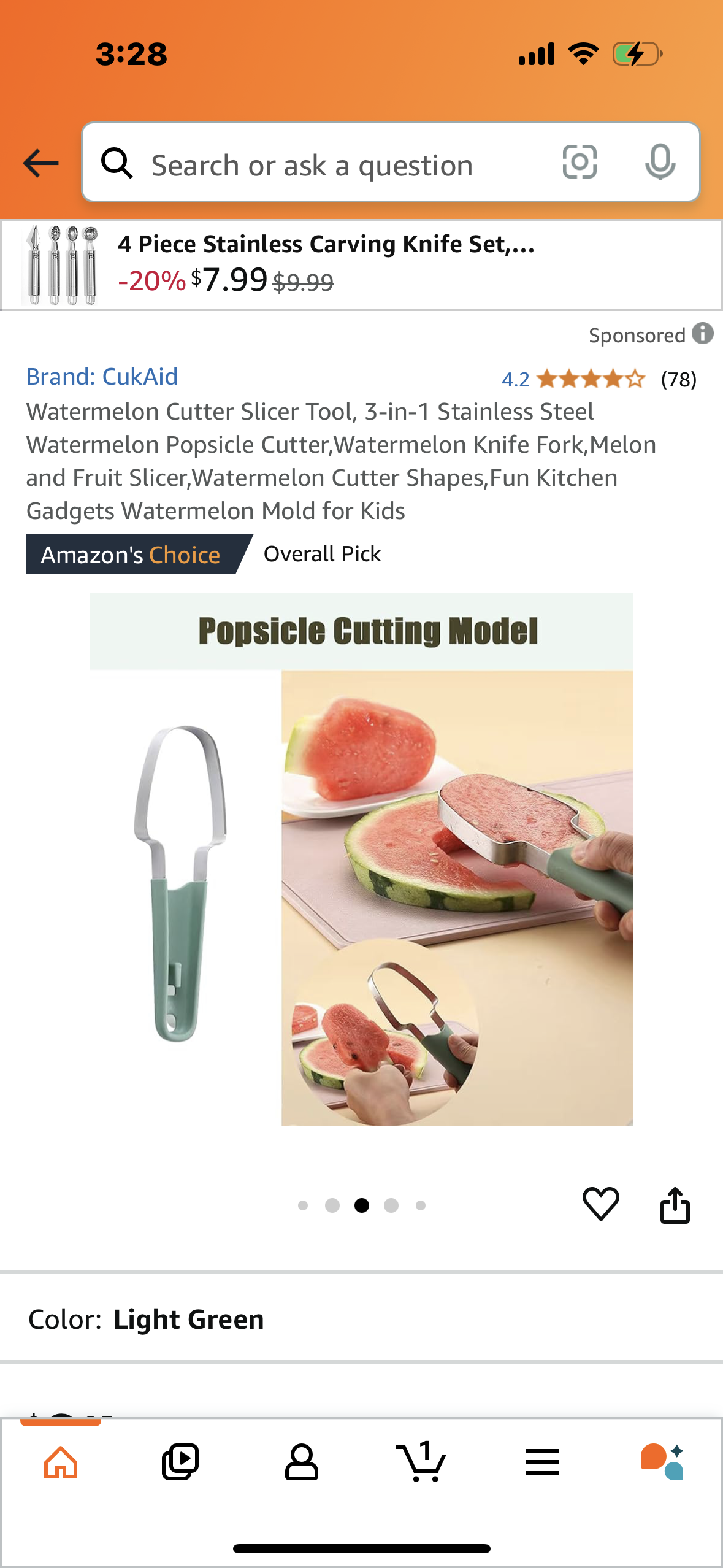 Watermelon Cutter Slicer Tool, 3-in-1 Stainless Steel Watermelon Popsicle Cutter,Watermelon Knife Fork,Melon and Fruit Slicer,Watermelon Cutter Shapes,Fun Kitchen Gadgets Watermelon Mold for Kids