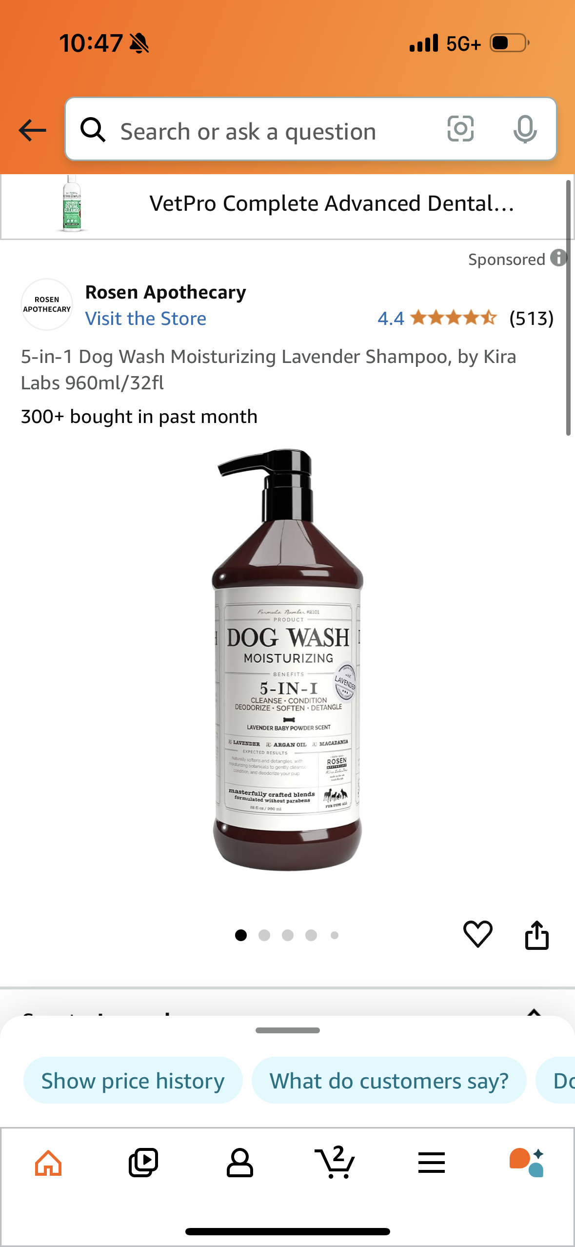 5-in-1 Dog Wash Moisturizing Lavender Shampoo, by Kira Labs 960ml/32fl